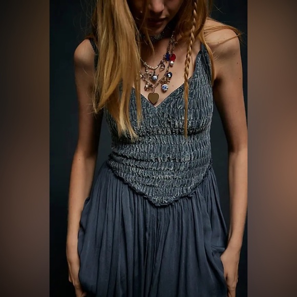 NWOT Free People Arabesque Velvet/Chiffon Maxi Dress in Flint Stone size S RARE - Picture 3 of 14
